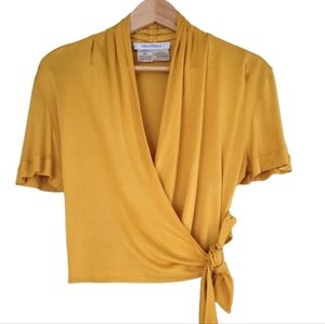 Max Mara True Wrap Silk Blend Short Sleeve Top Mustard Yellow Small